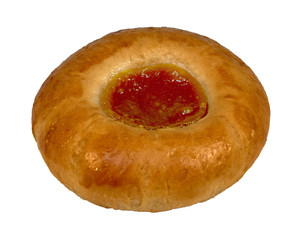 Cheesecake with cherry jam donut isolated on white background