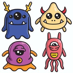 Cute Monster Character Design Cartoon Vector Set Template Icons