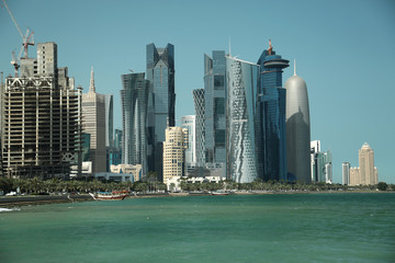 Obraz na płótnie Canvas Corniche embankment in financial district in Doha, Qatar