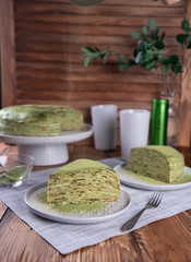 crepe cake with green matcha tea