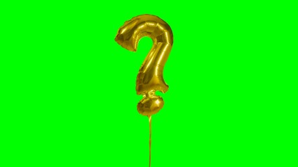 Sign symbol question mark ? from alphabet helium gold balloon floating on green screen - Powered by Adobe