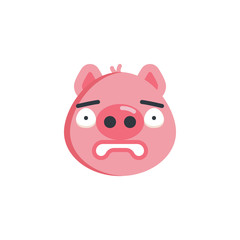 Sad piggy face emoji flat icon, vector sign, colorful pictogram isolated on white. Piggy upset face emoticon symbol, logo illustration. Flat style design