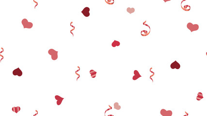 Vector Seamless Pattern on a White fond. Flying Red confetti. The foundation of packaging, textiles, wallpaper, banner, printing. Light Pattern of Hearts and Serpentine.