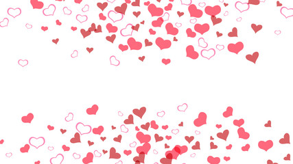 Red hearts of confetti are flying. Stylish background. Red on White background Vector. Part of the design of wallpaper, textiles, packaging, printing, holiday invitation for birthday.