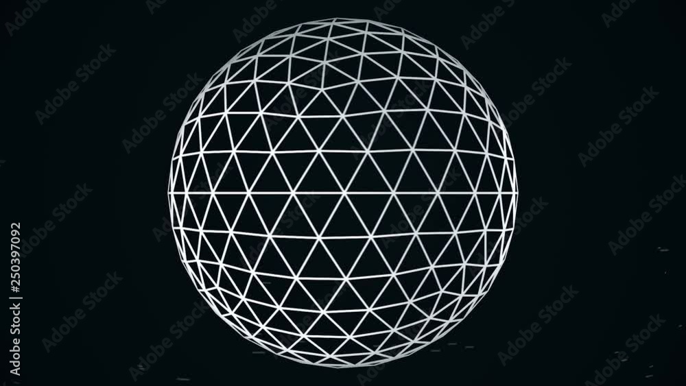 Aufkleber animated rotating abstract white sphere constructed with glowing points, crossed lines, seamless loo
