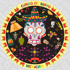 vector design in circular ornament_6_on Mexican theme of Cinco de mayo celebration in flat style