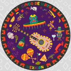 vector design in circular ornament_7_on Mexican theme of Cinco de mayo celebration in flat style