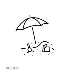 beach umbrella icon, baby toys in sand line illustration isolated on white background - editable stroke vector illustration eps10