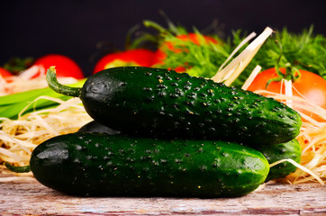 green, cucumbers, on shelf, supermarket