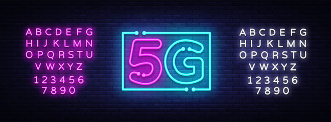 5G new wireless internet wifi connection neon sign vector. 5G Design template neon sign, light banner, neon signboard, nightly bright advertising, light inscription. Vector. Editing text neon sign