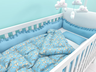 Image of white baby cot with decor