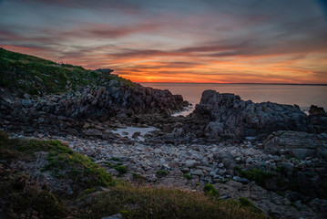 Sunset at La torche in brittany in the summer