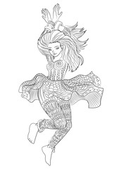 Beautifull dancing girl in a patterned dress.