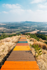Oreum volcanic cone and autumn nature landscape from Yeongju Mountain in Jeju Island, Korea