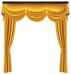Yellow luxury curtains and draperies on white background