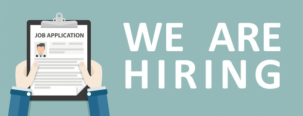 Hand Clipboard Job Application We Are Hiring Header