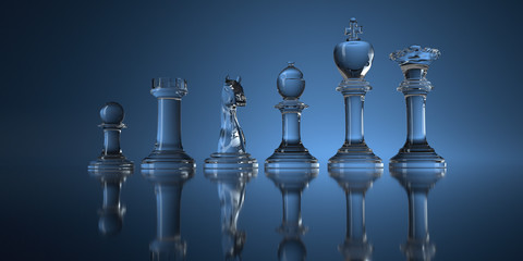 Schachfiguren aus Glas auf einem blauen Hintergrund © Alexander Limbach