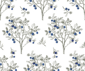 Materiał do szycia Seamless pattrn with blueberry bushes