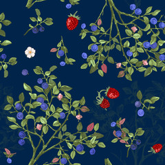 Materiał do szycia Seamless pattrn with blueberry bushes