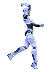 3D Rendering Female Robot on White