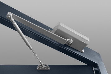 Steel Dark Blue Metallic Door With Lock And Black Plastic Handle