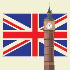 Naklejka na ściany i meble Big Ben with United Kingdom flag