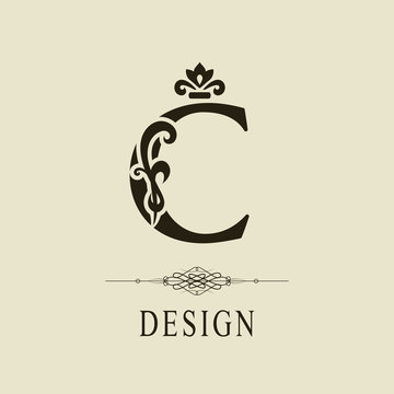 Elegant Capital letter C. Graceful royal style. Calligraphic beautiful logo. Vintage floral drawn emblem for book design, brand name, business card, Restaurant, Boutique, Hotel. Vector illustration