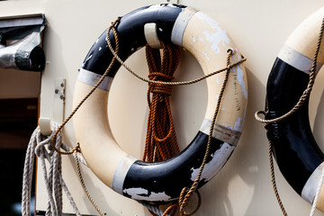 Lifebelt on the ship. Security concept for the boat passengers