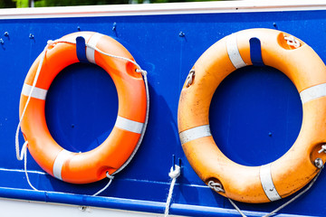 Lifebelt on the ship. Security concept for the boat passengers