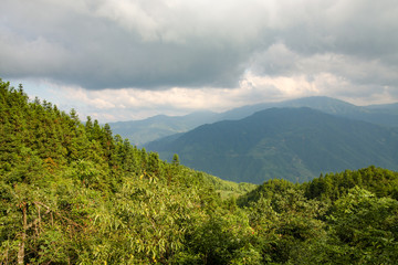 Landscape layers mountains in haze