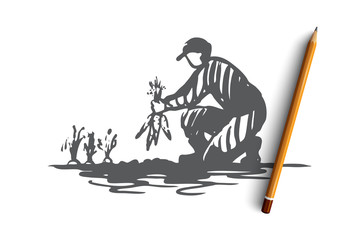 Harvest, agriculture, carrot, farmer concept. Hand drawn isolated vector.