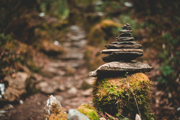 zen pile of rocks in balance in a forest