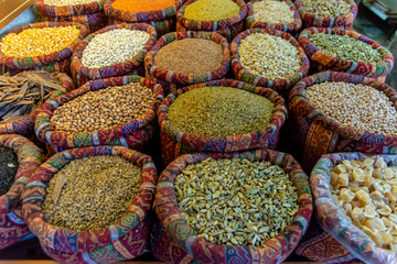 Assorted legumes in color sacks