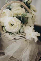  decorative white flowers, home interior, selective focus