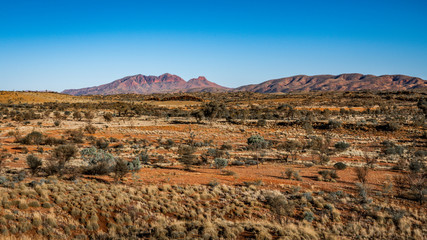 Fototapeta na wymiar Red centre landscape with distant view of Mount Sonder NT outback Australia
