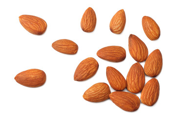 almonds isolated on white background top view