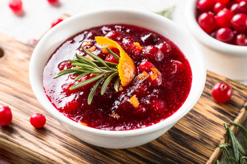  Cranberry sauce in a bowl top view.