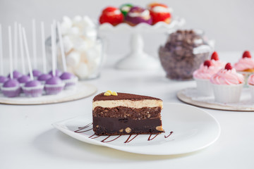 delicious cakes on a white plate on a white background
