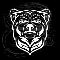 Bear Head Mascot, vector bear logo, Hand drawn maori tattoo style, for emblem, illustration poster, icon, label, logotype, sticker isolated, on white background. Wild animal silhouette, tattoo art
