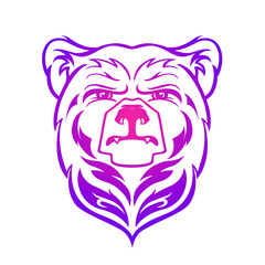 Bear Head Mascot, vector bear logo, Hand drawn maori tattoo style, for emblem, illustration poster, icon, label, logotype, sticker isolated, on white background. Wild animal silhouette, tattoo art