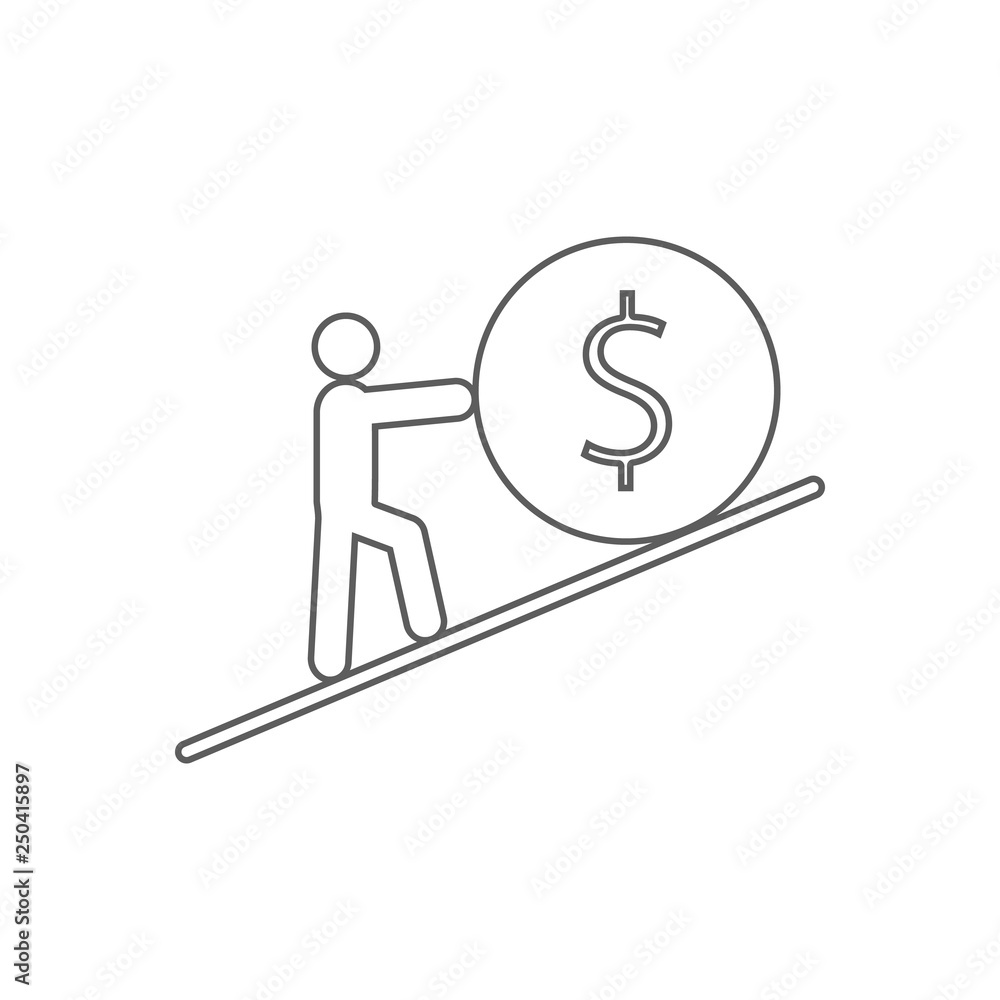 Poster a man pushes a penny to the top icon. element of finance for mobile concept and web apps icon. outli