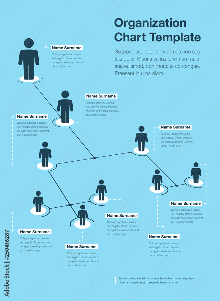 Poster Simple company organization hierarchy chart template with place for your content - blue version. Easy to use for your website or presentation.