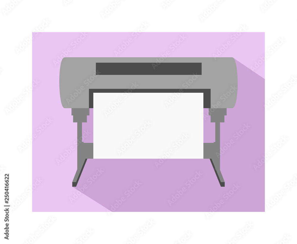 Poster vector flat simple icon of cmyk plotter – inkjet printing machine for large formats with dark shadow
