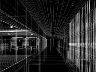 sketch design of interior hall, 3d rendering