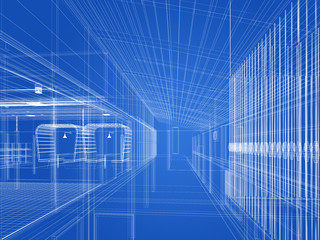 sketch design of interior hall, 3d rendering