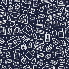 Seamless pattern of bags in doodle style.