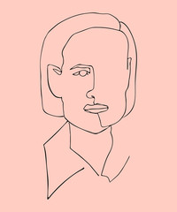 Hand drawn vector illustration of silhouette woman face. One continuous line. Modern abstract graphic.