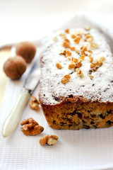 Banana cake with walnuts and dark chocolate