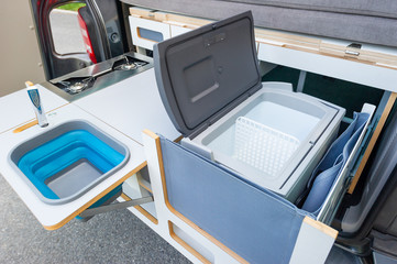 Built-in kitchen in a van