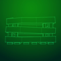 Wooden box for transportation and storage of products. Empty crate for fruits and vegetables. Model wireframe low poly mesh vector illustration